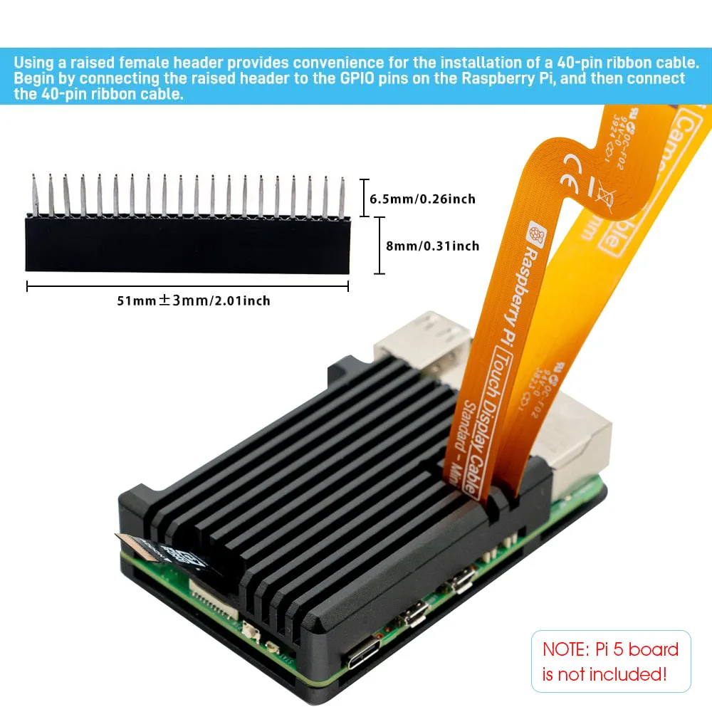 라즈베리 파이 5 알루미늄 아머 케이스 - 열 테이프 및 GPIO 헤더가 있는 수동 냉각 방열판 쉘 (Pi 5 4GB/8GB 미포함)