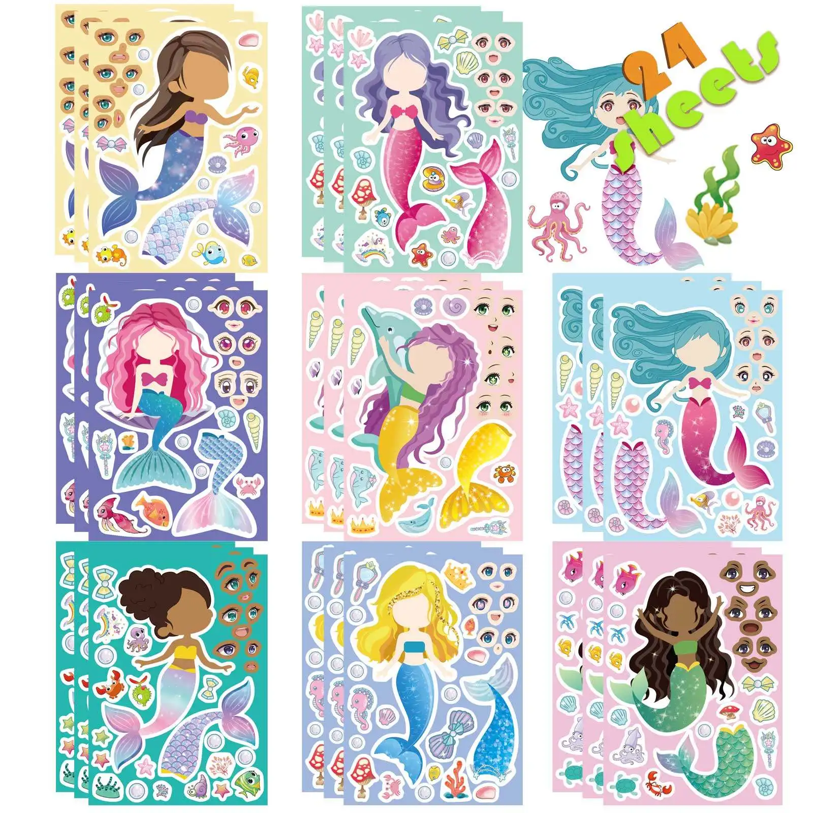 

8/16/32 sheets Kawaii Make a Face Cute Princess Puzzle Stickers Jigsaw Decals DIY Assemble Education Sticker Toys For Girl Gifts
