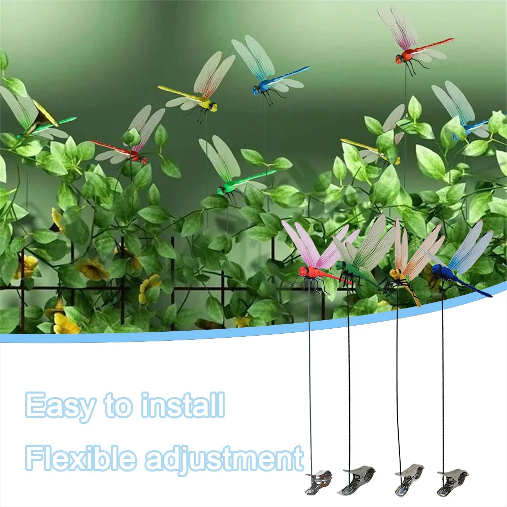 4Pcs Simulated Dragonfly Insert Clip Waterproof Dragonfly Clamp 3D Artificial Hat Clips for Patio Decor Gardening