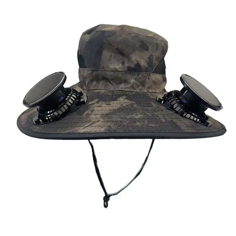

Solar fan fishing men outdoor summer mountaineering UV shade bucket hat