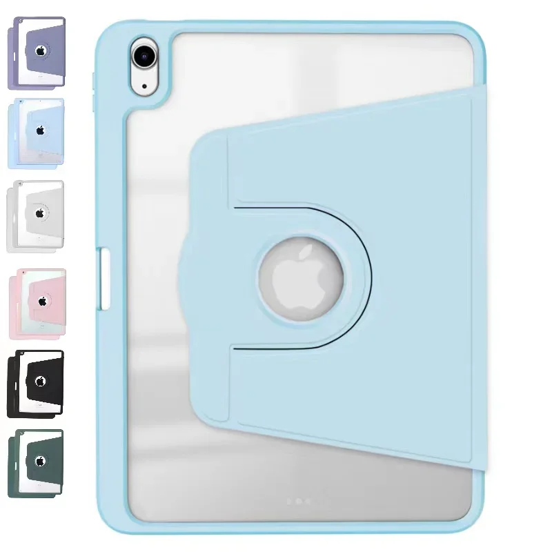 Toepasbare Ipad Case Tri-Fold Met Roterende Ipad Tablet Acryl Transparante Beschermhoes Met Pen Slot