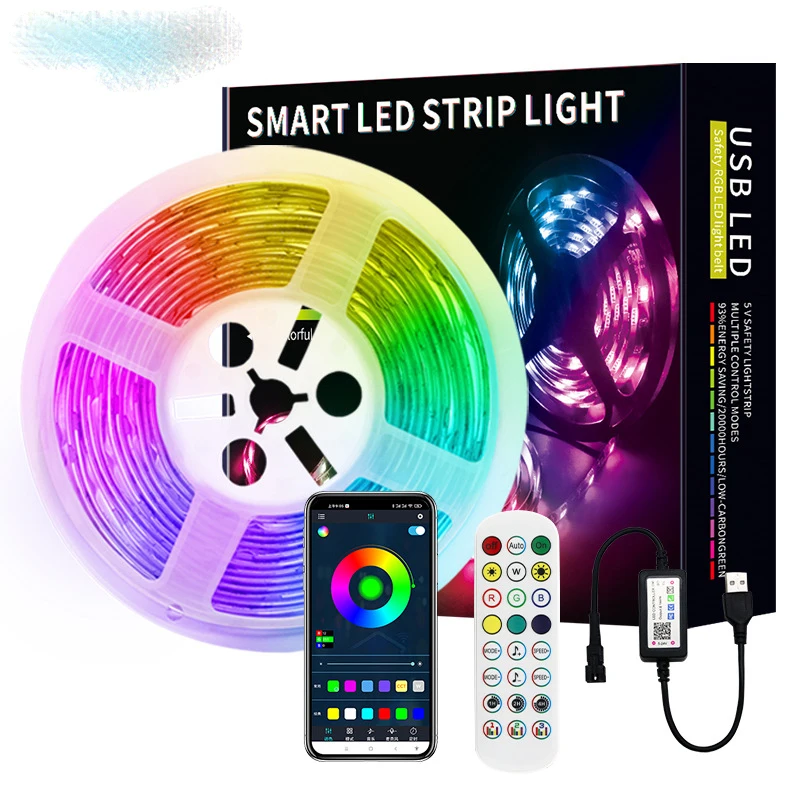 New LED Strip Light Fantasy 5v5050 RGB Color 24 Keys Music Bluetooth APP Control Indoor Strip Light Set, Marquee, Flowing Water