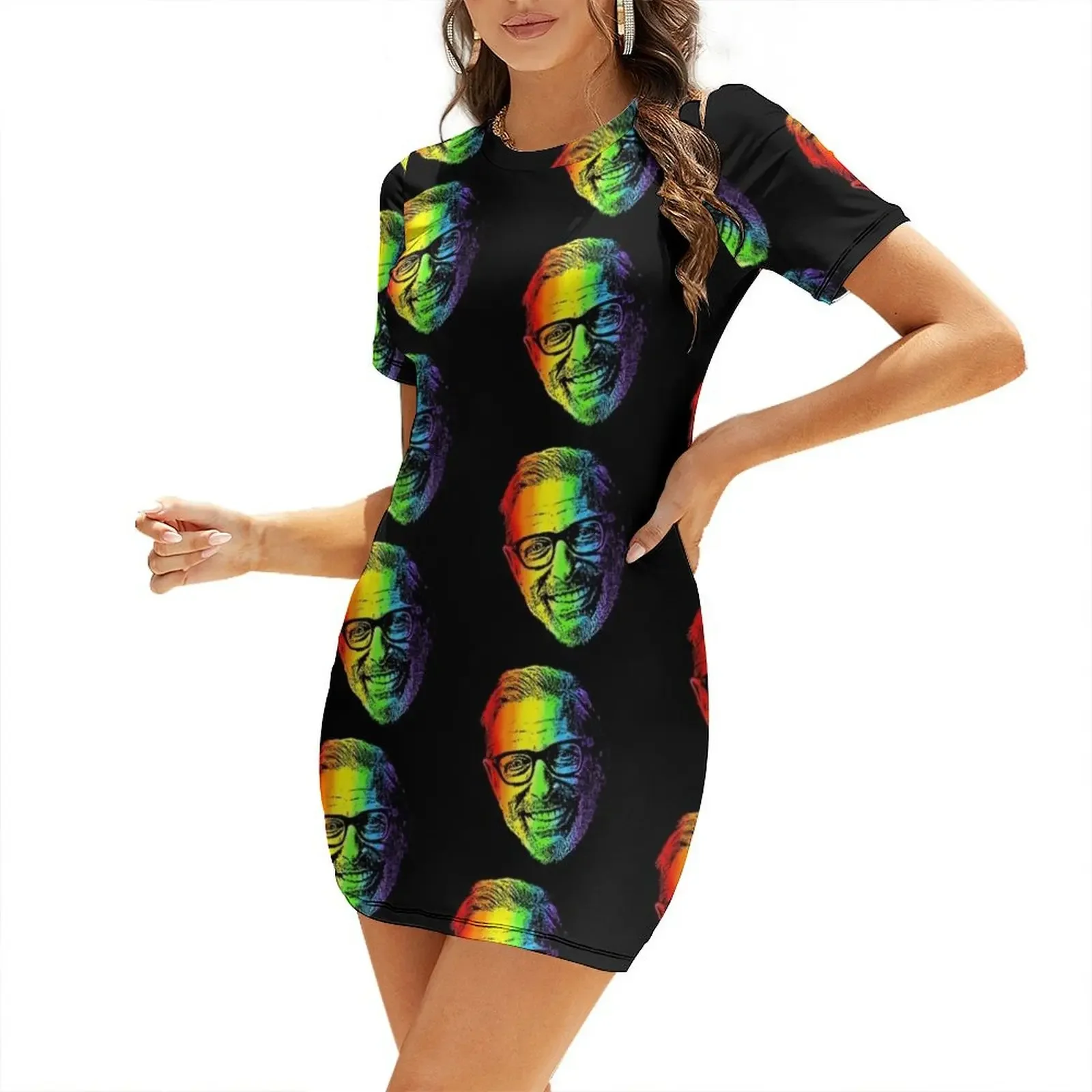 

Rainbow Jeff Goldblum Short-Sleeved Dress elegant evening dresses for women 2026 wedding guest dress 2026 dresses for woman