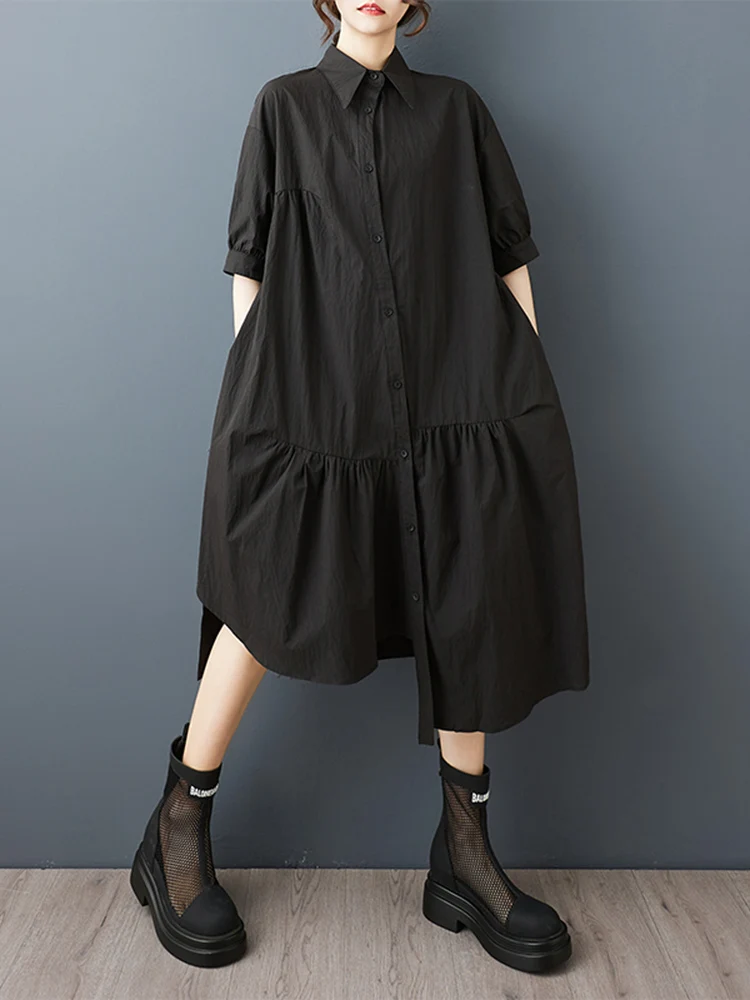 غير النظامية المرقعة خمر قميص فساتين للنساء صيف طويل جديد في قصيرة الأكمام فستان كاجوال فضفاض ملابس أنيقة 2025