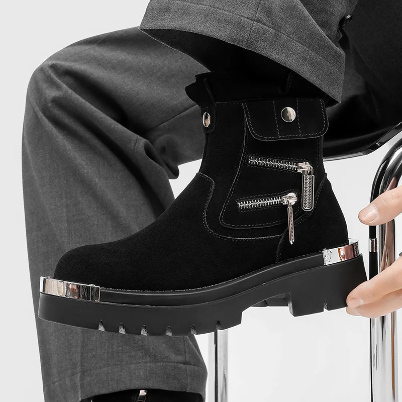 

men's casual punk hip hop cow suede leather boots designer platform shoes cowboy high chelsea boot cool trendy ankle botas mans