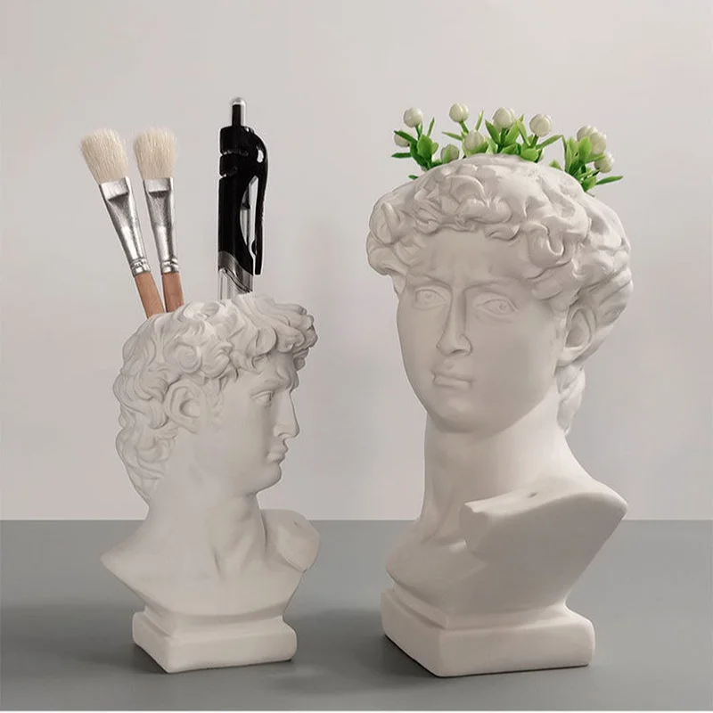 Creative Art Flower Pot Makeup Brush Storage Pen Holder David Statue Resin Medici Vase Desktop Organizer Home Decor Ornaments