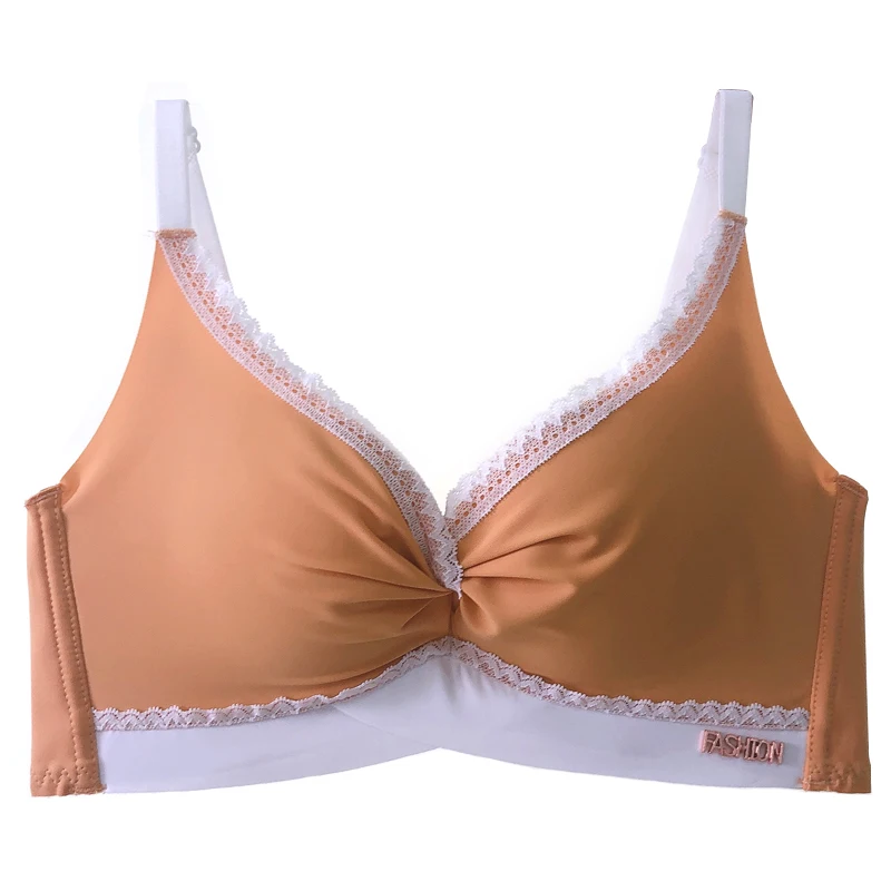 Contracted gathered wind girl underwear high school students without underwire triangle cup thin style girl underwear