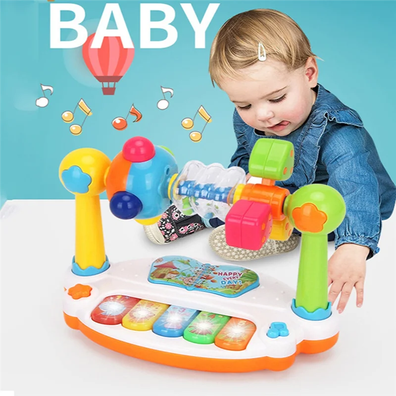 ABWE-Kids لوحة مفاتيح البيانو الموسيقية الدوارة مع صوت خفيف، موسيقية، موسيقى تعليمية مبكرة