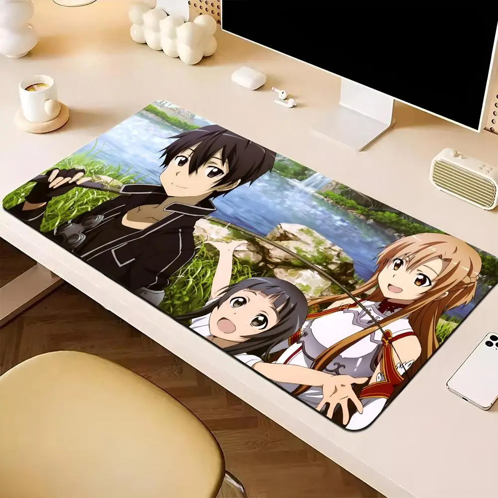 Sword Art Online Yuuki Asuna alfombrilla de ratón para juegos, teclado XXL, alfombrilla de ratón grande para ordenador portátil, teclado antideslizante, alfombrilla de escritorio