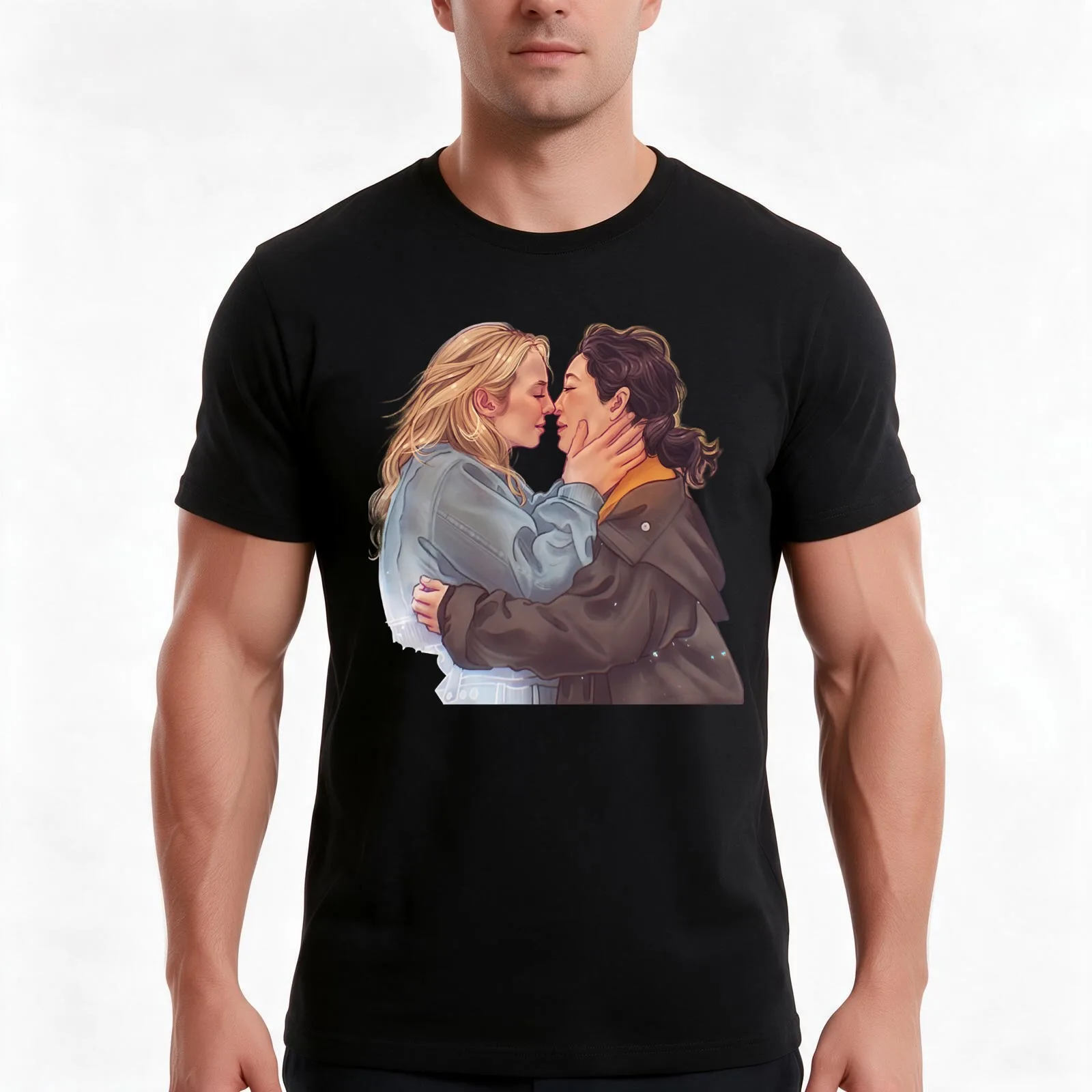 Killing Eve Villanelle and Eve the kiss T-Shirt, Summer Casual Cotton Tee, Oversized Streetwear Tops, Vintage Graphic Print