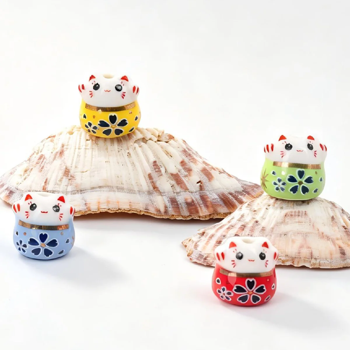 4/9pcs Random Color Floral Maneki Neko Ceramic Beads 13mm Loose Beads For DIY Bracelet Necklace Hair Accessories Craft Making