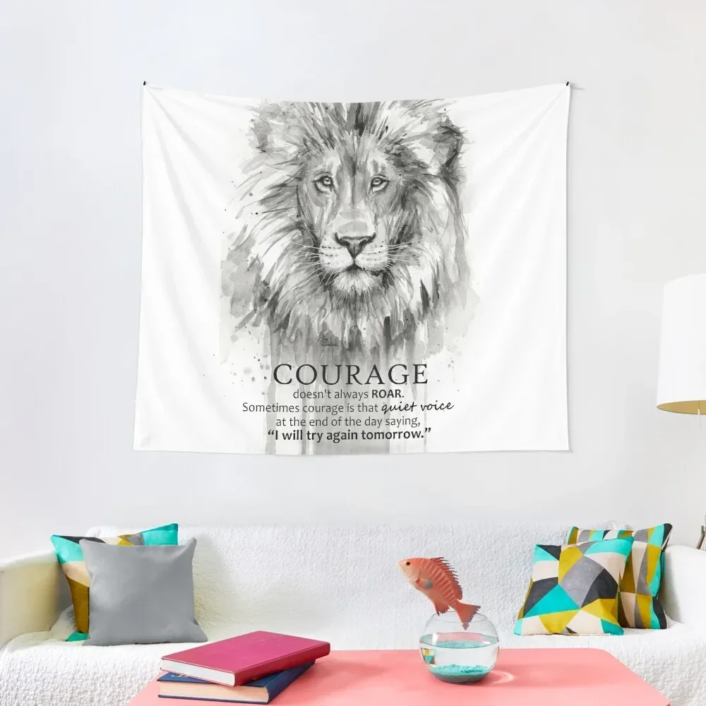 

Courage Quote Lion Motivational Watercolor Tapestry Room Decor For Girls Living Room Decoration Tapestry