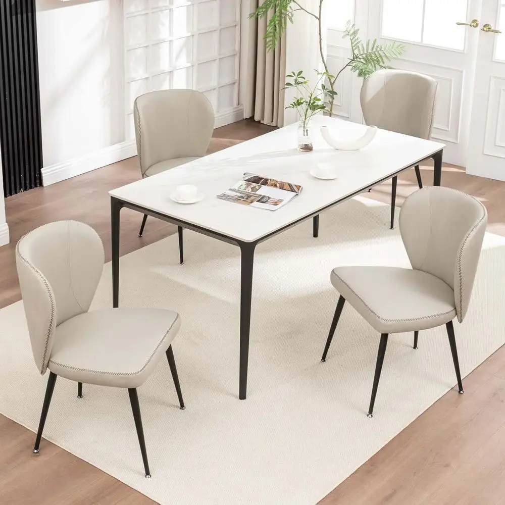 

Набор из 4 обеденных стульев, современные кухонные стулья с изогнутой спинкой, стулья для столовой из искусственной кожи для ресторана, кухни, гостиной R