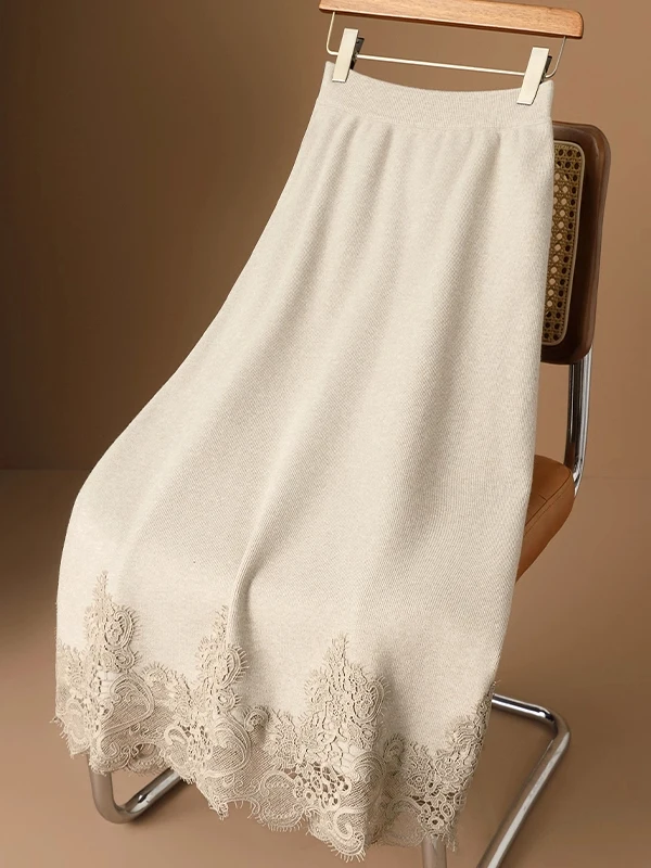 

Юбка женская вязаная шерстяная прямая облегающая с кружевом в китайском стиле, осенне-зимняя, из Гуанчжоу, коллекция Thirteen Rows