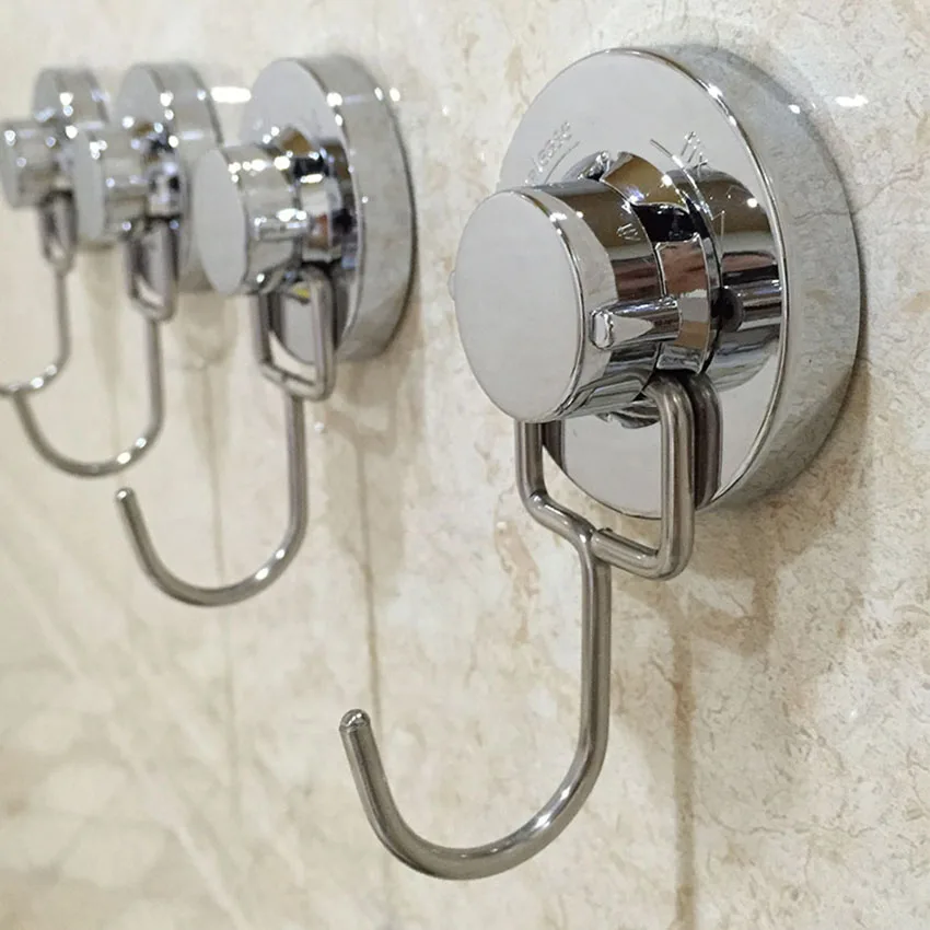 ABS+Stainless Steel Removable Vacuum Suction Cup Sucker. Shower Towel Hanger Bathroom Kitchen Wall Door Single Double Three Hook