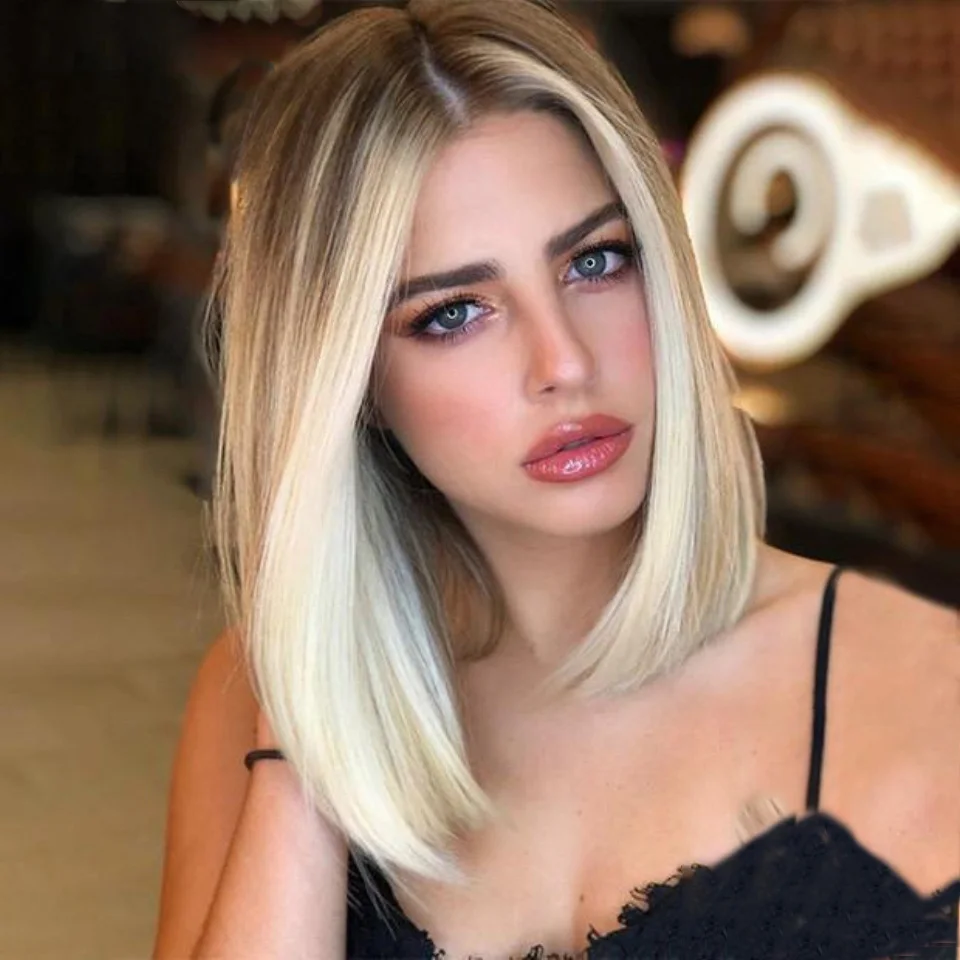 Glueless Fashion Highlight Ombre Blonde Soft Natural 18inch Natural Straight HD lace front wig suitable for women Heat Resistant