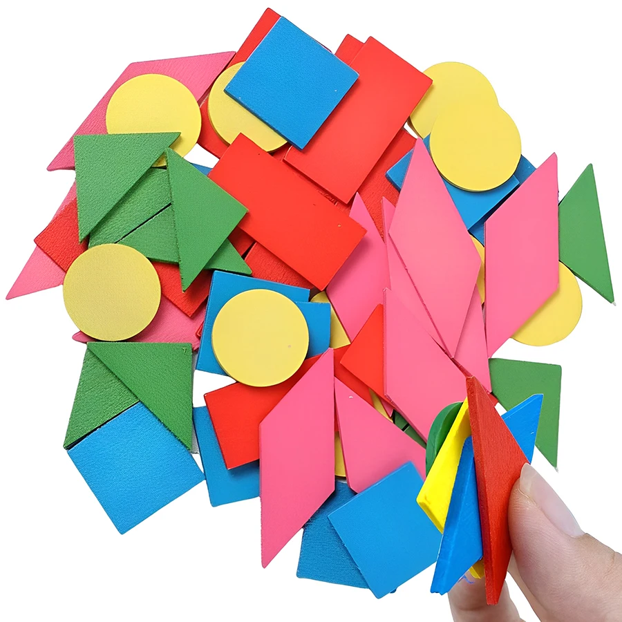 50pcs 2-4cm Wooden Color Geometric Blocks Student Shape Cognition Mathematics Learning Props School 2D Graphic Teaching Aids