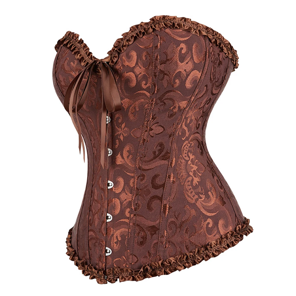 

Corset Bustier Women Victorian Sexy Pink Brown Flower Print Overbust Lingerie Corselet Corset Vintage Gothic Basques Costume