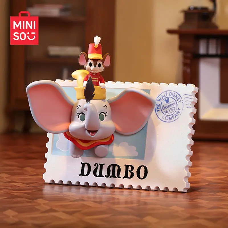 Miniso Joint กล่องตาบอดแสตมป์ Dumbo ตู้เย็นสติกเกอร์ 6 ชิ้นชุด Disney 100th Anniversary Vintage แสตมป์กล่องตาบอดของเล่น