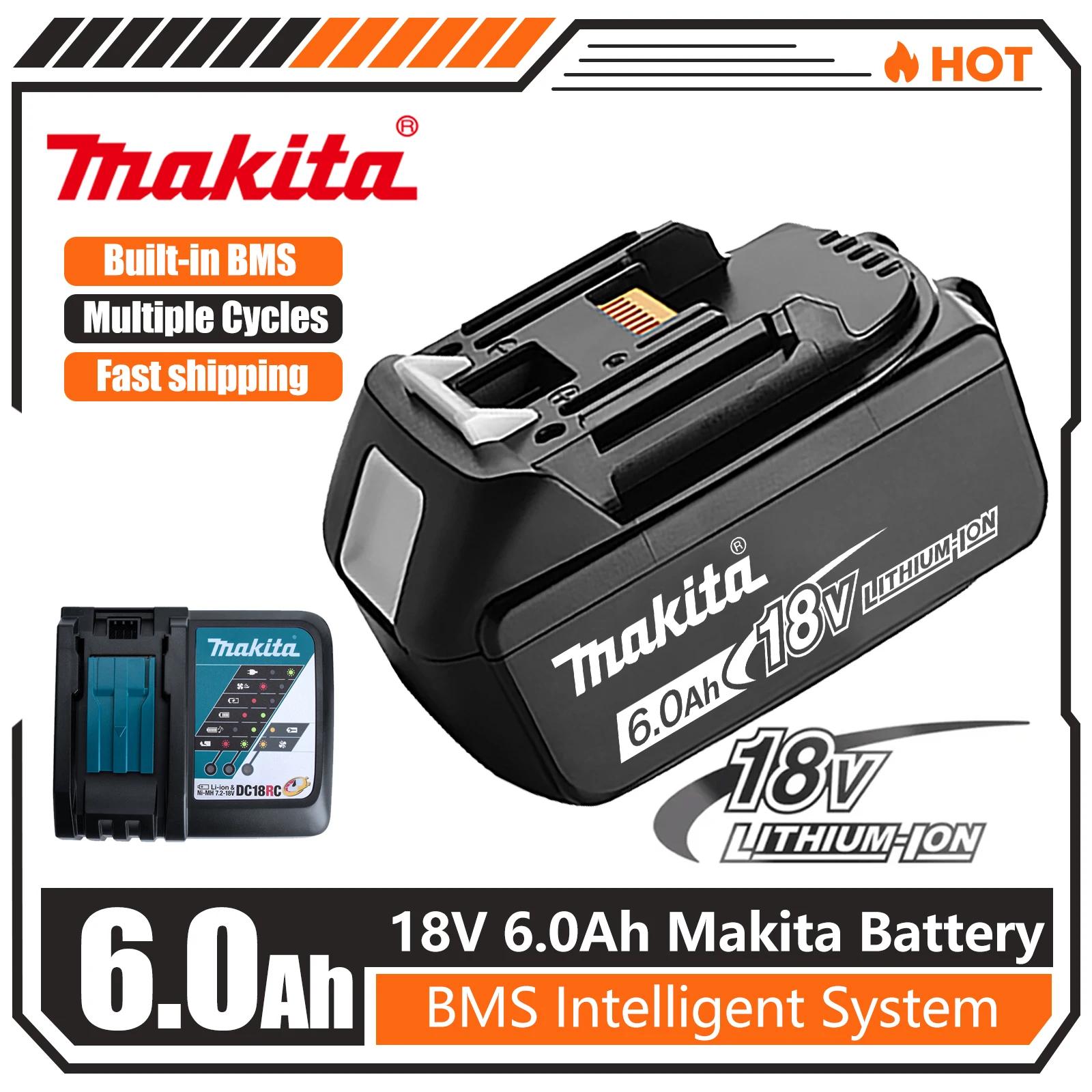 

Makita 18V 5.0Ah/6.0Ah Lithium Rechargeable Battery 18V Drill Replacement Batteries BL1860 BL1830 BL1850 BL1860B Li-ion Battery