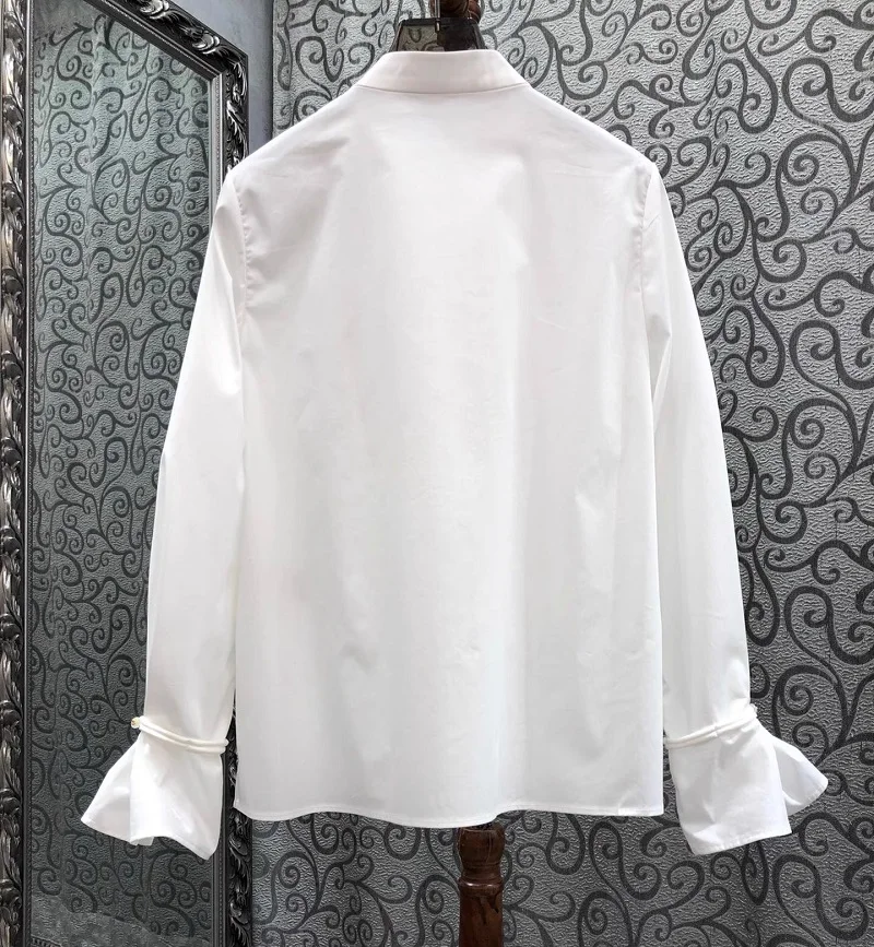 Top Quality New Cotton Shirts 2025 Spring Blouses Lady Colorful Floral Embroidery Flare Sleeve Casual White Shirts Blouses