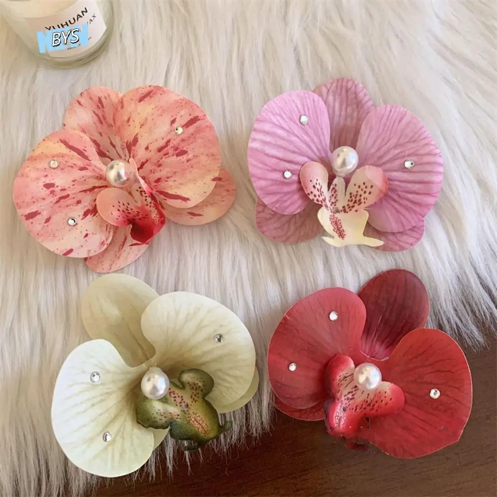 

Sweet Cloth Flower Hair Clip Pearl Korean Style Orchid Flower Hairpin Duckbill Clip Butterfly Orchid Girl Hair Clip Beach