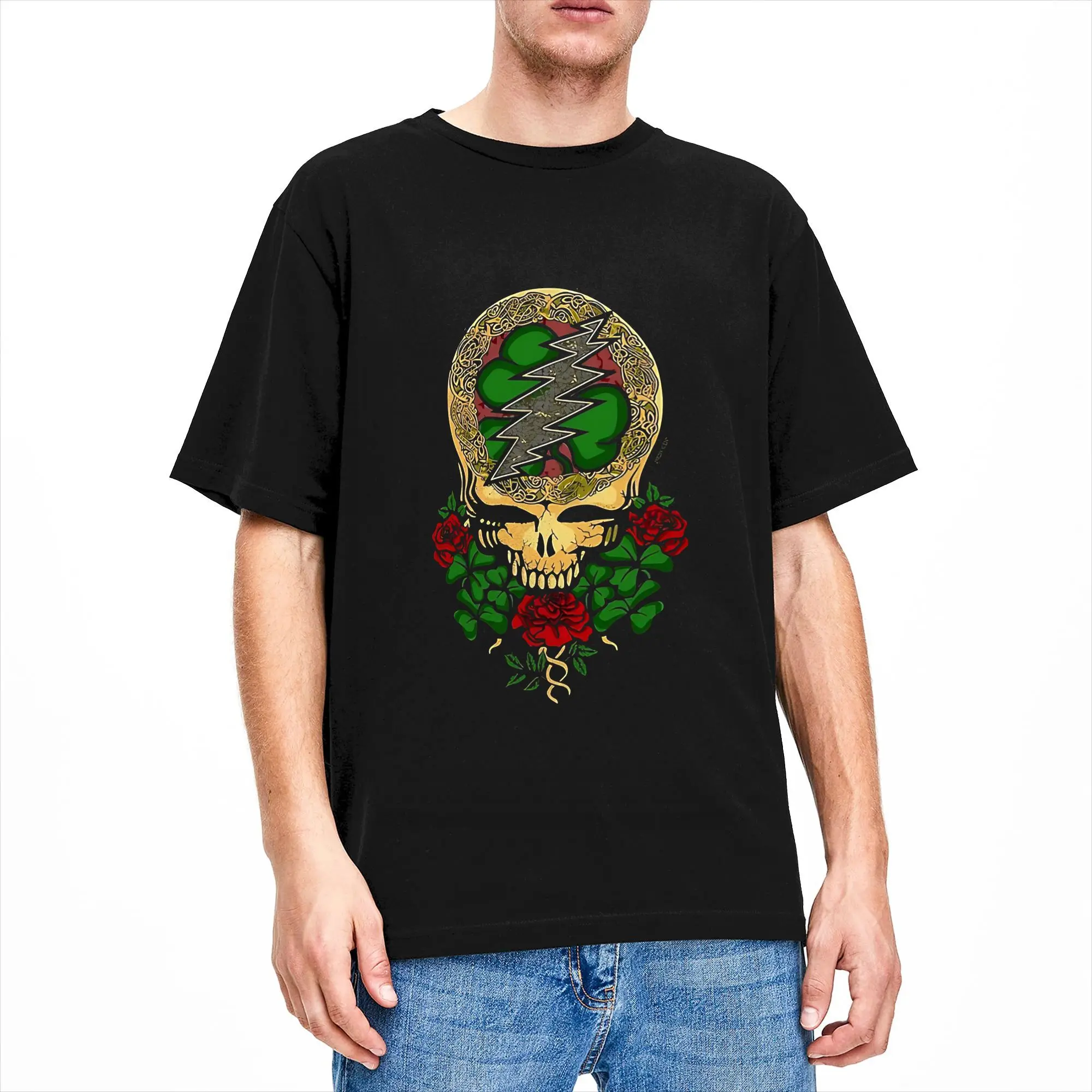 Rock Reel Grateful T Shirt Men's  Cotton Humorous T-Shirts Round Collar  Tees Short Sleeve Tops Birthday Present