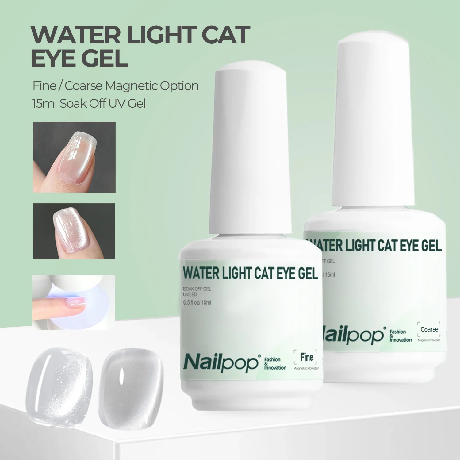 Nailpop15ml Water Light Cat Eye Gel Polish DIY Magnetic Nail Art Varnish Transparent Base Coat Over Color UV/LED Cured 1/2pc