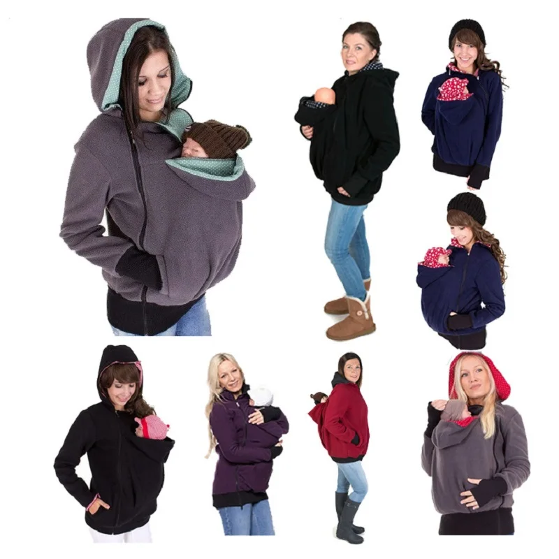 3-in-1 Women's Kangaroo Hoodie Sweater Zip Up Maternity Baby Carrier Hoodie Sweatshirt Jacket