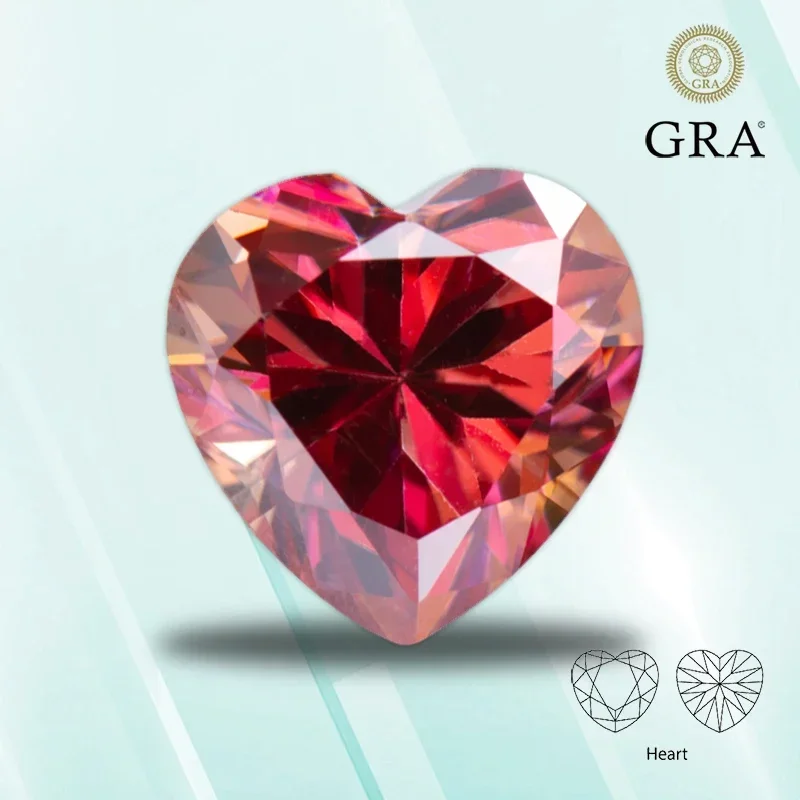 

Moissanite Stone Watermelon Red Color Heart Shape VVS1 Pass Diamond Tester Charms Jewelry Making Materials With GRA Certificate