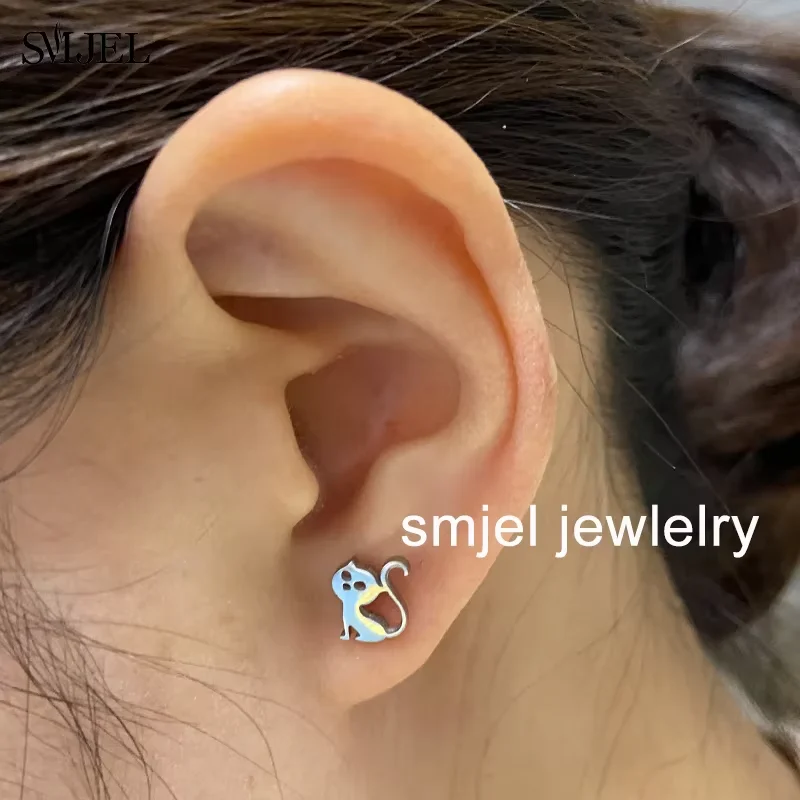 الأزياء الذهبي الفولاذ المقاوم للصدأ الحيوان الأقراط للنساء لطيف البطريق القرش القط الأغنام قرط الاذن المرصع المجوهرات اليومية صديق الهدايا