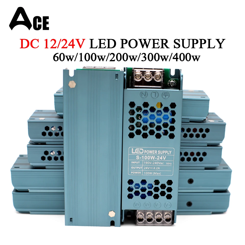 DC 12V 24V Switching Power Supply AC190-240V Mute Lighting Transformers 60W 100W 200W 300W 400W LED Light Driver Power Adapter