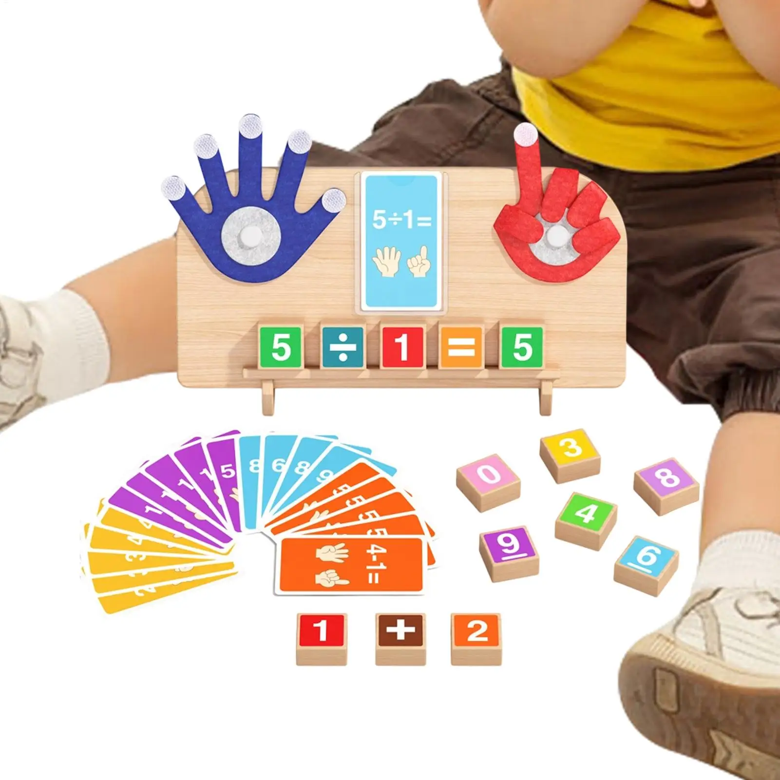 Planche d'apprentissage arithmétique en bois pour enfants de plus de 3 ans, jouet éducatif avec blocs numériques et cartes d'opération mathématiques