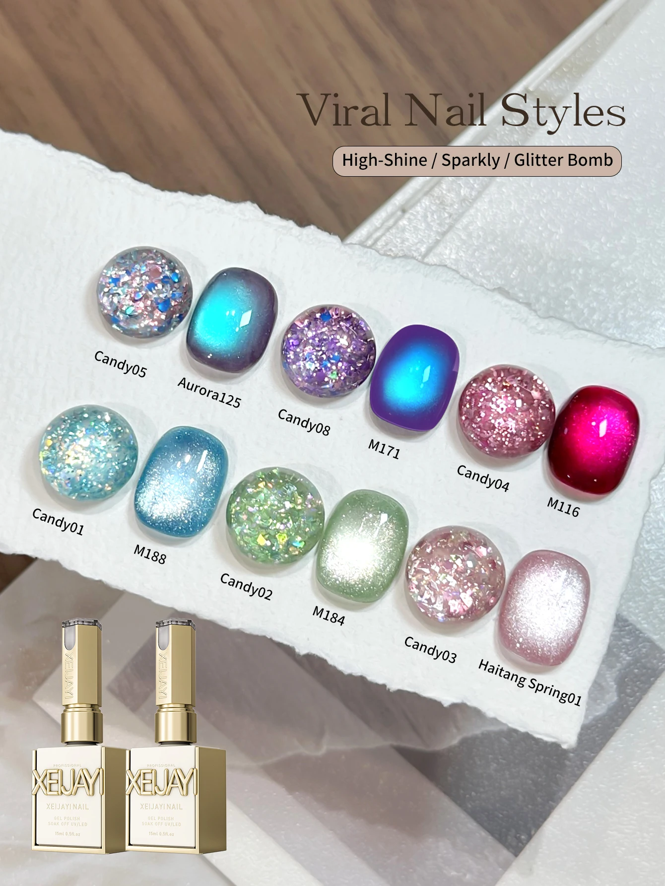

12Pcs Candy sequins And Cat Eye set Whitening popular candy sequins series nail polish set Suitable for home DIY nail art