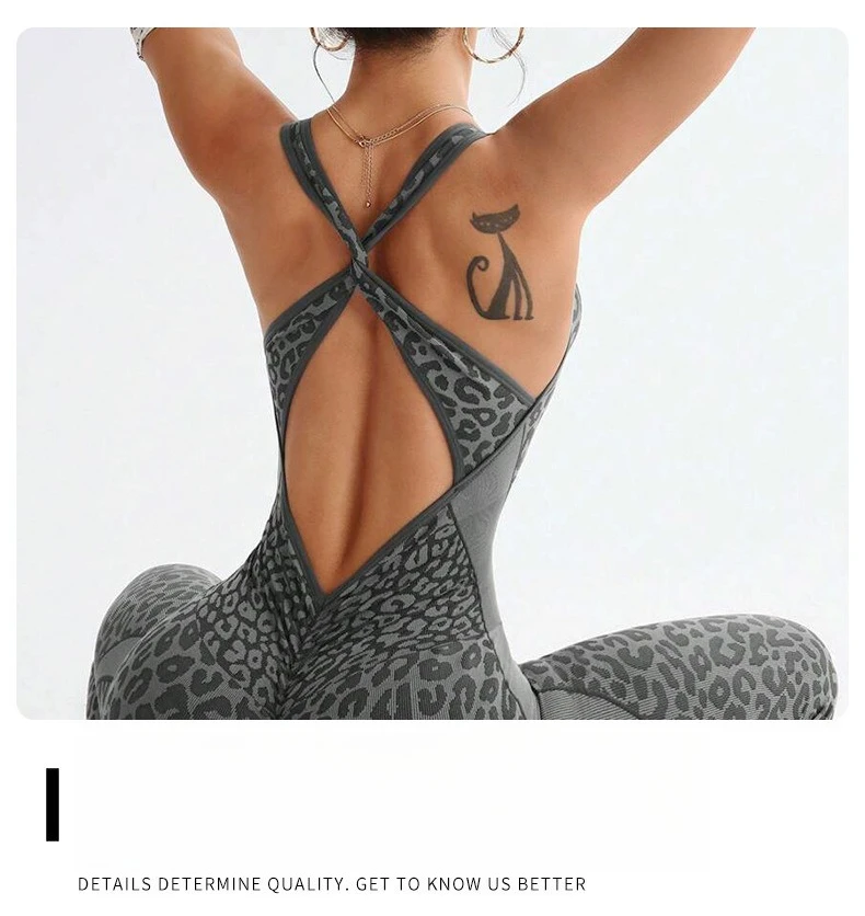 Neue Leopard Print Body Frauen Nahtlose Ausgestelltes Hosen Overalls Sexy einteiliges Fitness Anzug Kreuz Zurück Stretchy Yoga Overalls – Detail 11