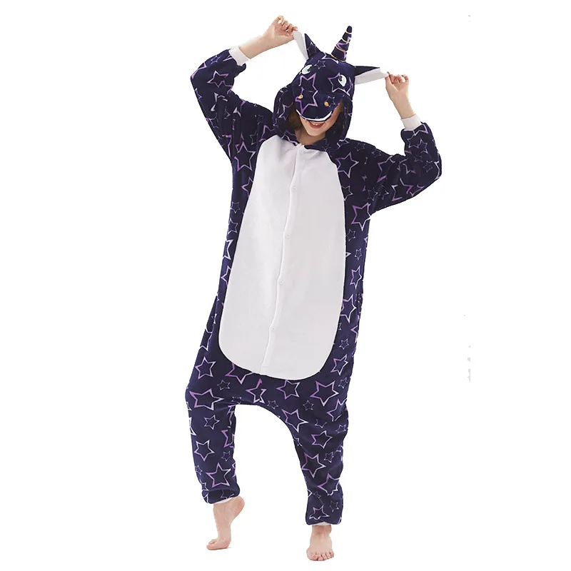 Jednorożec Kigurumi kombinezon dorosłych kobiet piżama w zwierzątka na Halloween Cosplay flanelowe Unicornio bielizna nocna Onepiece Winter Warm Pijama