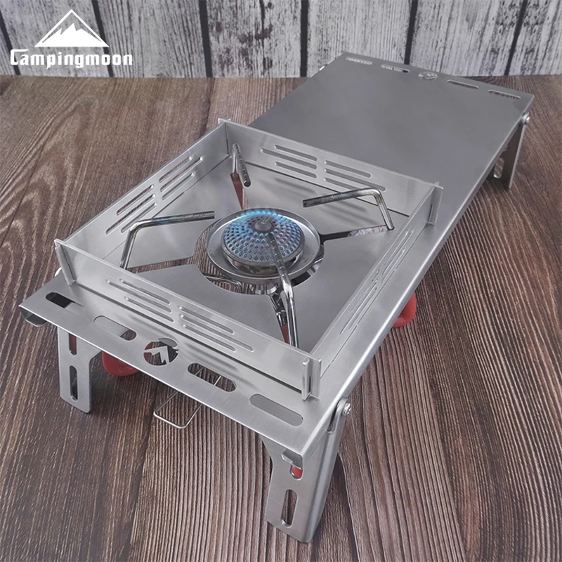 

CAMPINGMOON SK-310CP Foldable Stainless Steel BBQ Grill Charcoal Stove with Gas Bottle Adapter And Folding Shelf for Camping
