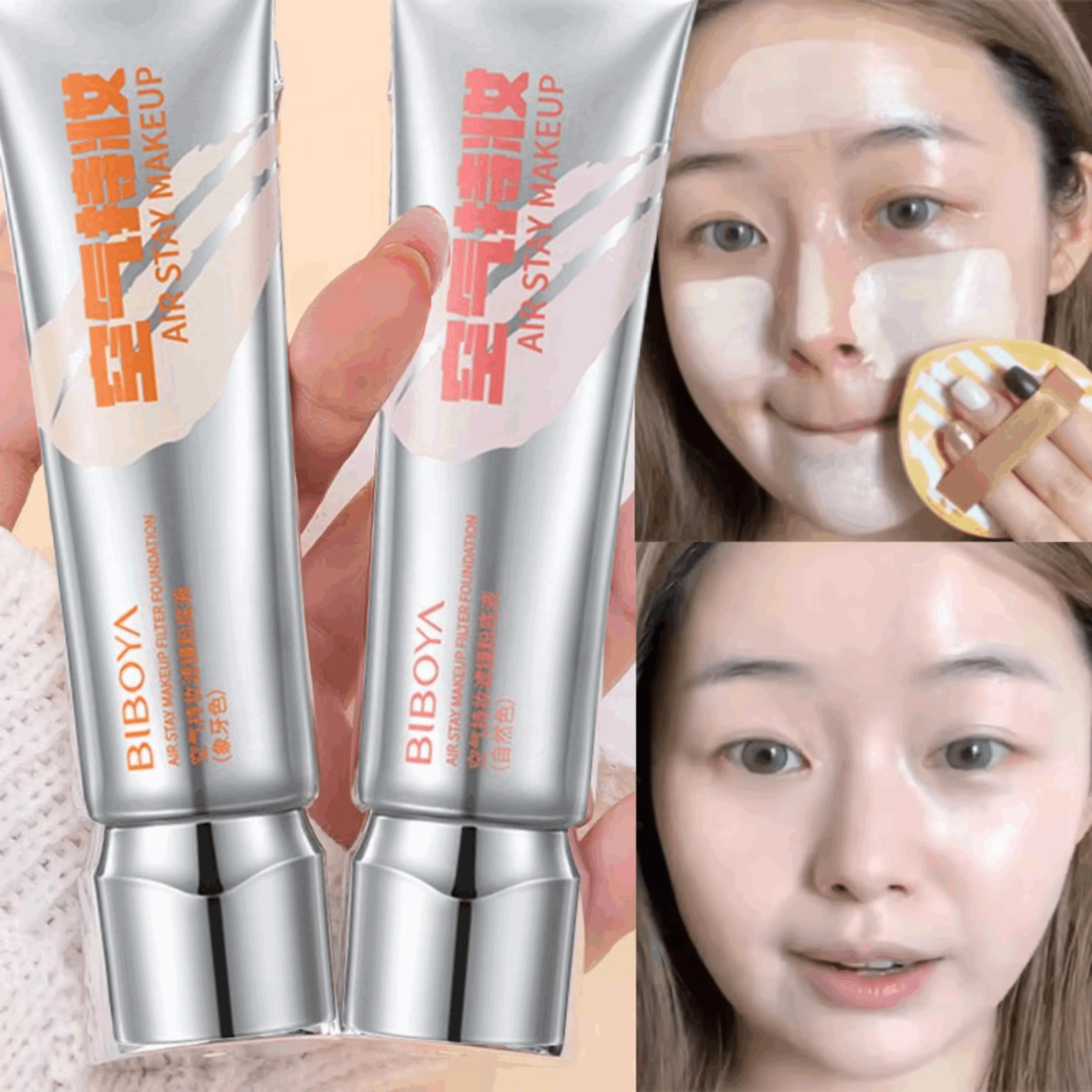 30g Waterproof Liquid Foundation Face Makeup Base Moisturizing Invisible Pore Concealer BB Cream with Brush Korean Cosmetics