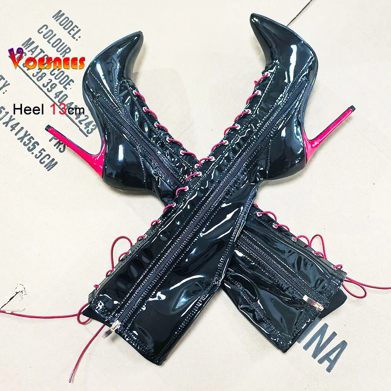 

Женские ботинки на высоком каблуке, весна-осень 2021, модная повседневная уличная обувь на шнуровке, женские элегантные длинные сапоги с острым носком на боковой молнии