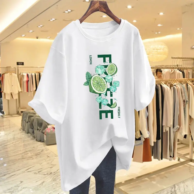 

Women Clothing Trend Letter Fashion White Cotton Loose Short Sleeved T-shirt 2024 Spring New Casual Chic Tees Lady Basic Tops