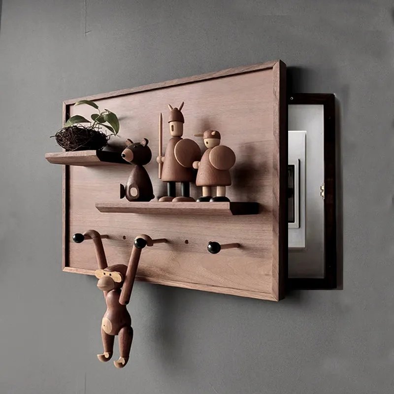Black Walnut Wood Electrical Box Cover Hide Router Media Enclosure Panel Wall Mounted Breaker Box Modern Cable Management Shield
