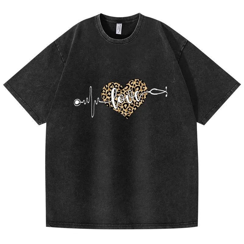 2025 Summer New Men's and Women's Love Printed T-shirt Couple Leisure Sports Loose T-shirt Fashion Street T-shirt Top