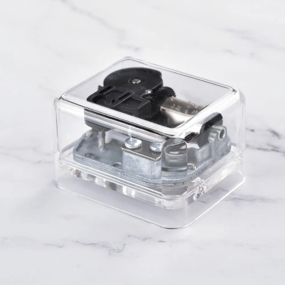 Novelty Acrylic Transparent Mini Music Box Clockwork Spring Square Dancer Music Box Random Song Hand Cranking Music Box Gift