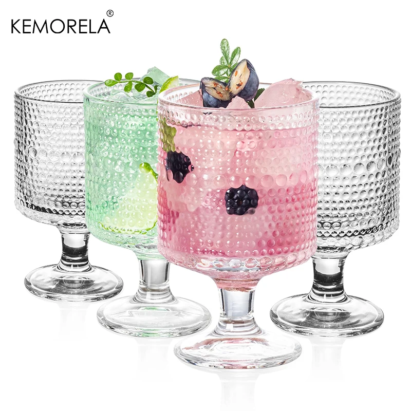 4PCS Hobnail Iced Beverage Goblets Vintage 8oz Glassware Hobnail Goblet Glasses Glass Cups For Wine Soda Juice Parties Bars