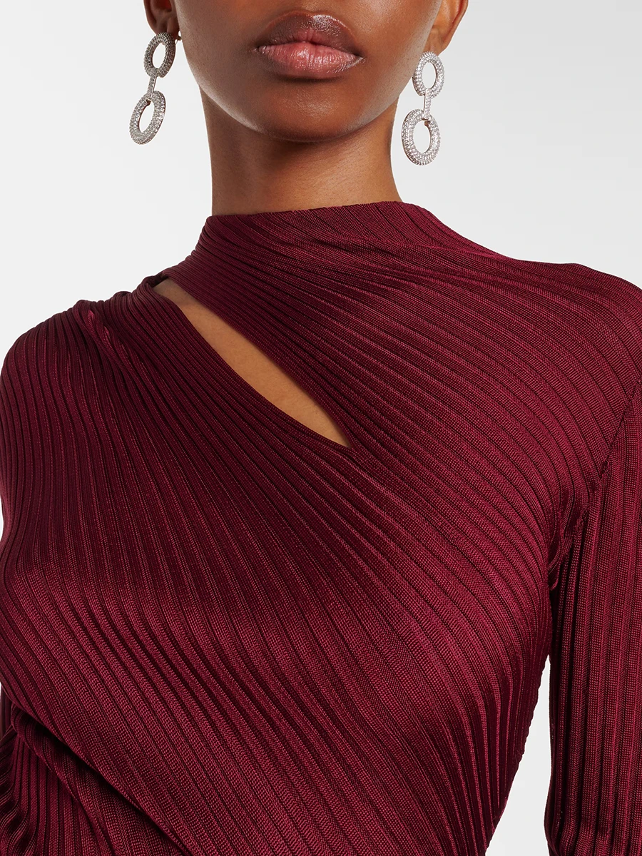 Vgh sólido emendado recorte tricô midi vestidos para mulheres em torno do pescoço manga longa cintura alta emagrecimento temperamento vestido feminino novo