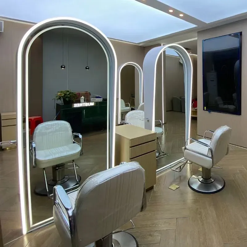 YFY  Barber Shop Mirror Hairdressing Mirror Stand Salon Haircut Special Stainless Steel Double-Sided  Floor Mirror