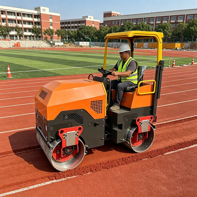 Ride On Tandem Road Roller Vibratory Double Drum Asphalt Compactor No Adhesive Pavement