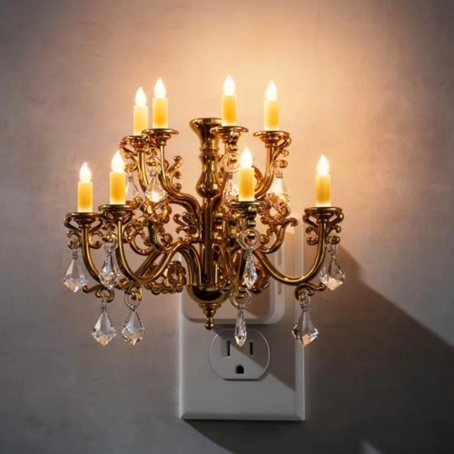 

Night Lights Plug into Wall, Crystal Chandelier Candle Nightlight with Dusk to Dawn Sensor, Brightness Adjustable, 3000K Soft W
