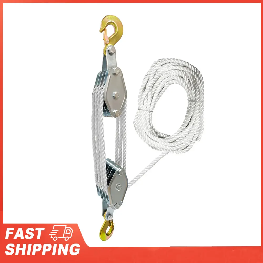 270 °   Bloczek linowy obrotowy z hakiem ze stopu cynku, ręczny dźwig, wytrzymały bloczek linowy z polietylenową linką, ręczne urządzenie do podnoszenia.