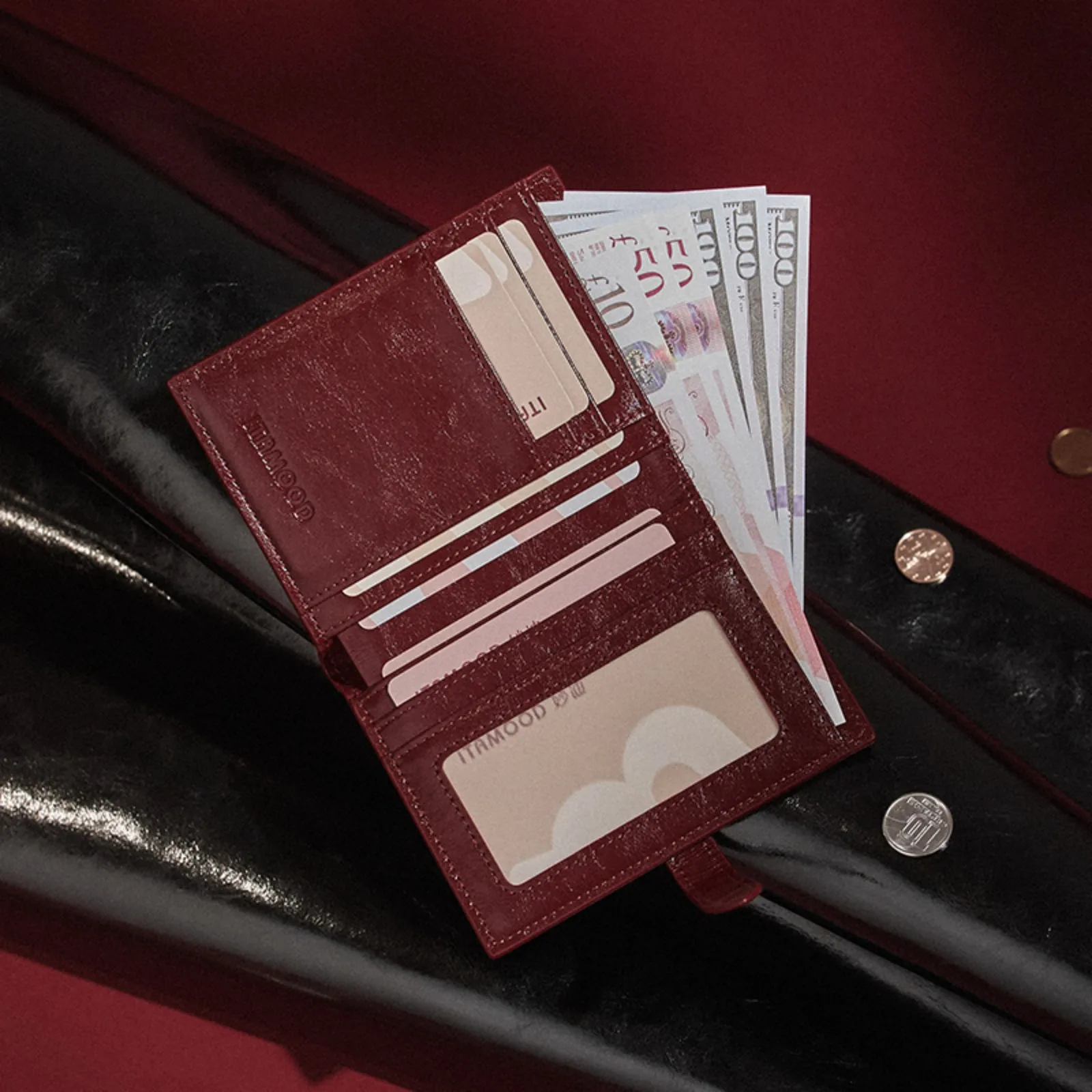 ITAMOOD Damski portfel z prawdziwej skóry z dużym miejscem na karty Czerwony Luksusowy oryginalny designerski lekki portfel Prezent urodzinowy